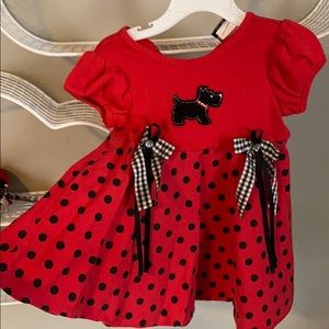 Toddler red polka dot dress with Scottie dog